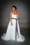 Wedding dress TW0025B - Wedding dress TW0025B organza A-line sweetheart neckline purple belt train 1