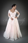 Wedding dress TW0038B - Wedding dress TW0038B pink tattoo lace long sleeves V-neck train buttons 1