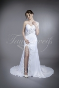 Wedding dress TW0075B - Wedding dress TW0075B mermaid chiffon lace leg slit tattoo back one sleeve train 1