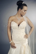 Wedding dress TW0108B - Wedding dress TW0108B satin lace deep sweetheart long train elongated bodice 2