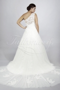 Wedding dress TW0115B - Wedding dress TW0115B tulle organza lace beadings one shoulder strap detachable train 3