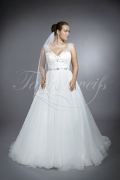 Wedding dress TW0117B - Wedding dress TW0117B A-line tulle transparent back sparkling Rhine stones train diamond buttons 1