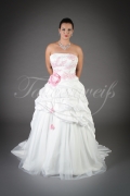 Wedding dress TW0137B - Wedding dress TW0137B taffeta tulle pink lace appliques flowers fairytale lace-up train 1