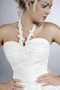 Wedding dress TW0138B - Wedding dress TW0138B A-line organza cascading layers neckholder pleats train 2
