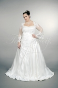 Wedding dress TW0166B - Wedding dress TW0166B A-line plus size XXL satin lace trumpet sleeves pleats train covered back 1