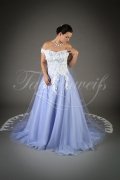 Wedding dress TW0005B - Wedding dress TW0005B blue A-line tulle lace detachable train off-the-shoulder 1