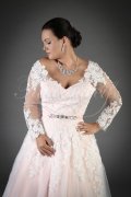 Wedding dress TW0038B - Wedding dress TW0038B pink tattoo lace long sleeves V-neck train buttons 2