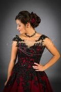 Wedding dress TW0052B - Wedding dress TW0052B red and black lace appliques beadings train lace-up back 2