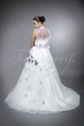 Wedding dress TW0064B - Wedding dress TW0064B high collar purple flowers lace one sleeve taffeta tulle train 3