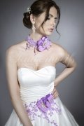 Wedding dress TW0065B - Wedding dress TW0065B strapless purple flowers lace satin train 2