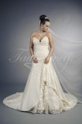 Wedding dress TW0108B - Wedding dress TW0108B satin lace deep sweetheart long train elongated bodice 1