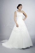 Wedding dress TW0115B - Wedding dress TW0115B tulle organza lace beadings one shoulder strap detachable train 1