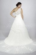 Wedding dress TW0115B - Wedding dress TW0115B tulle organza lace beadings one shoulder strap detachable train 3