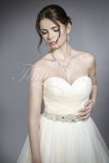 Wedding dress TW0120B - Wedding dress TW0120B tulle organza A-line blush glitter sparkling belt train buttons 2