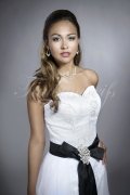 Wedding dress TW0144B - Wedding dress TW0144B short strapless dress detachable long tulle skirt black waist band train 2