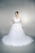 Wedding dress TW0154B - Wedding dress TW0154B big size XXL princess tulle lace trumpet sleeves Rhine stone belt 1