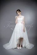 Wedding dress TW0177B - Wedding dress TW0177B front short back long tulle lace sensual feminine delicate pink belt 1
