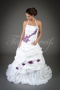 Wedding dress TW0196B - Wedding dress TW0196B A-Line taffeta purple appliques train lace-up style neckholder 1