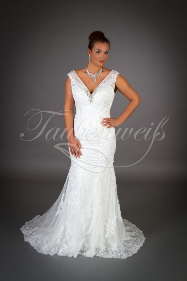 Wedding dress TW0004B - Wedding dress TW0004B mermaid lace beadings dot tulle v-neck glamorous