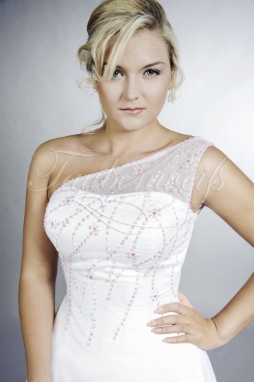 Wedding dress TW0030B - Wedding dress TW0030B tulle pink beadings A-line train one holder 2