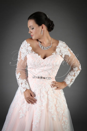 Wedding dress TW0038B - Wedding dress TW0038B pink tattoo lace long sleeves V-neck train buttons 2