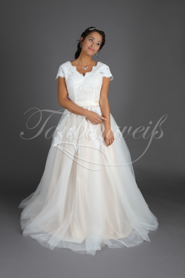 Wedding dress TW0042B - Wedding dress TW0042B Vintage lace A-line nude look blush no train