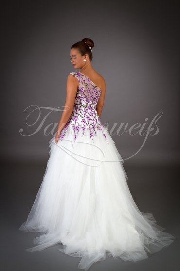 Wedding dress TW0044B - Wedding dress TW0044B purple lace flowers tulle skirt trashy fringe style 3