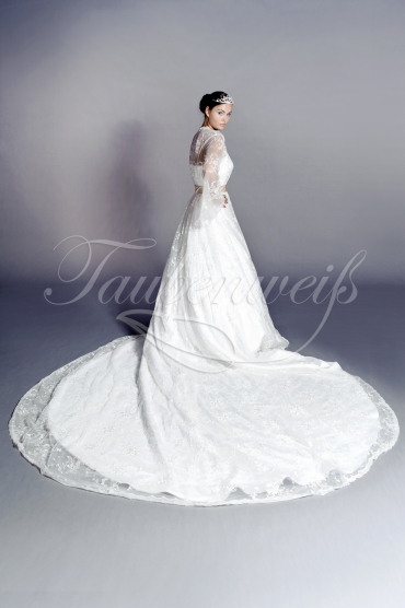 Wedding dress TW0088B - Wedding dress TW0088B satin lace overcoat queenly elegance trumpet sleeves long train 3