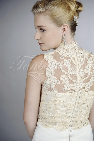 Wedding dress TW0127B - Wedding dress TW0127B two color organza A-line special lace top high neck 2