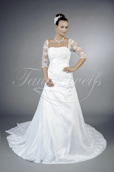 Wedding dress TW0134B - Wedding dress TW0134B taffeta A-line lace sleeves rectangular neckline long train