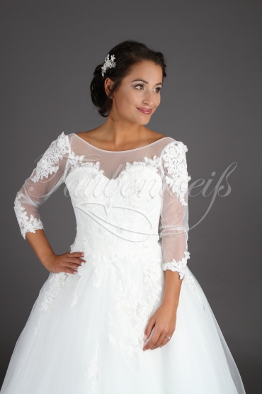 Wedding dress TW0139B - Wedding dress TW0139B princess 3/4-sleeves lace flowers round neck lace sleeves no train 2