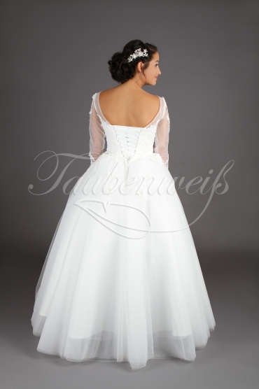 Wedding dress TW0139B - Wedding dress TW0139B princess 3/4-sleeves lace flowers round neck lace sleeves no train 3
