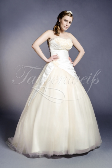 Wedding dress TW0147B - Wedding dress TW0147B ball gown tulle skirt satin lace appliques beadings champagne
