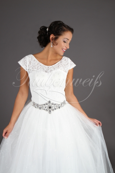 Wedding dress TW0151B - Wedding dress TW0151B princess lace cap sleeves glitter sequins no train 2