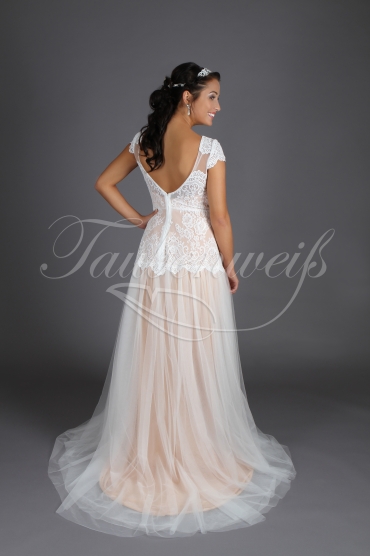 Wedding dress TW0195B - Wedding dress TW0195B Boho ivory nude soft lace stretch blush cap sleeves zipper train 4