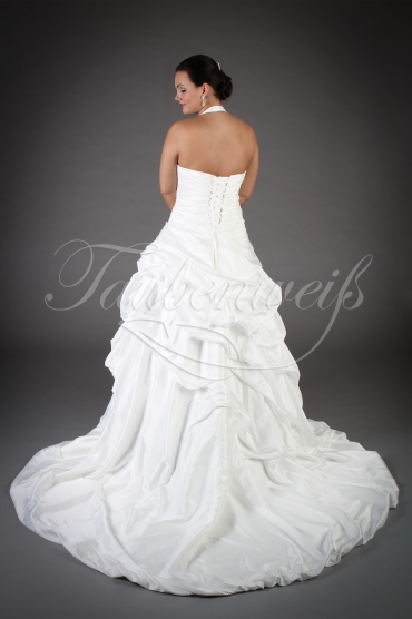 Wedding dress TW0197B - Wedding dress TW0197B A-Line taffeta ruffles pleats lace appliques neckholder train lace-up style 3
