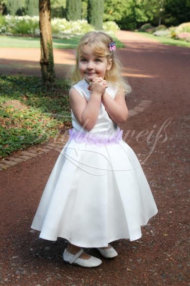 Flower girl dress TW0003BM - Flower girl dress purple ivory satin flowers Taubenweiss 1
