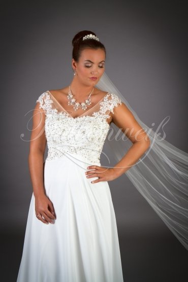 Wedding dress TW0001B - Wedding dress TW0001B v-neck vintage lace beadings chiffon detachable train 5