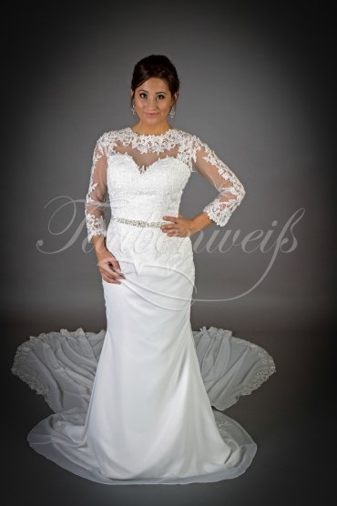 Wedding dress TW0024B - Wedding dress TW0024B mermaid chiffon lace long sleeves detachable train