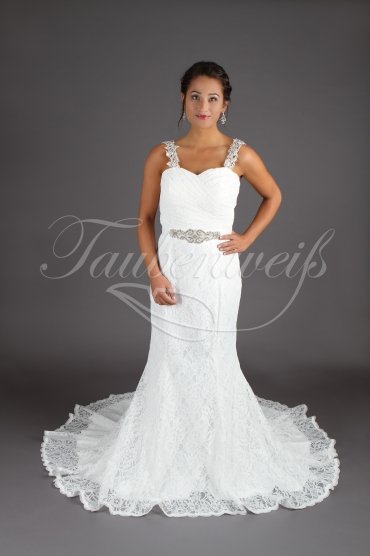 Wedding dress TW0029B - Wedding dress TW0029B mermaid sweetheart lace wide straps Rhine stone belt lace-up back train