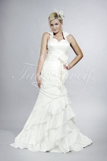 Wedding dress TW0032B - Wedding dress TW0032B mermaid taffeta ruffles pleats flowers standing collar