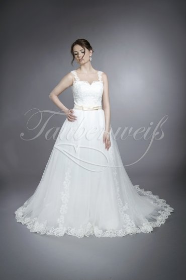 Wedding dress TW0035B - Wedding dress TW0035B tulle lace tattoo effect train wide straps