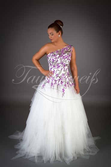 Wedding dress TW0044B - Wedding dress TW0044B purple lace flowers tulle skirt trashy fringe style
