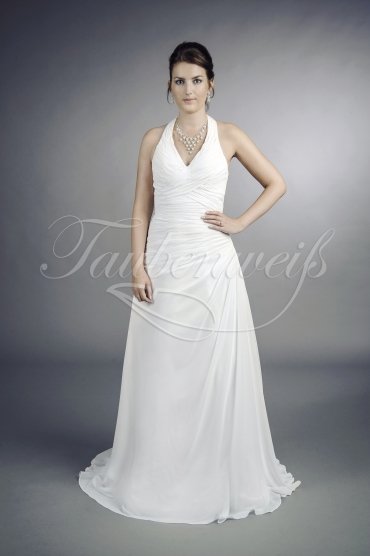 Wedding dress TW0049B - Wedding dress TW0049B modest A-line chiffon pleats short train neckholder halterneck