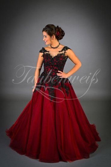 Wedding dress TW0052B - Wedding dress TW0052B red and black lace appliques beadings train lace-up back