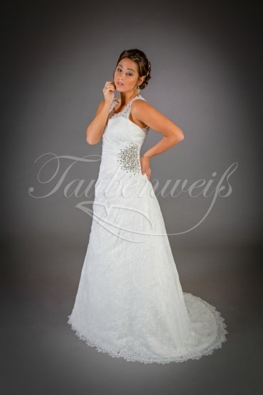 Wedding dress TW0055B - Wedding dress TW0055B lace Rhine stones beadings v-neck holders