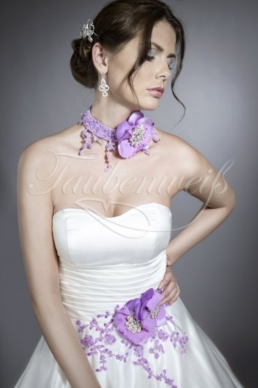 Wedding dress TW0065B - Wedding dress TW0065B strapless purple flowers lace satin train 2