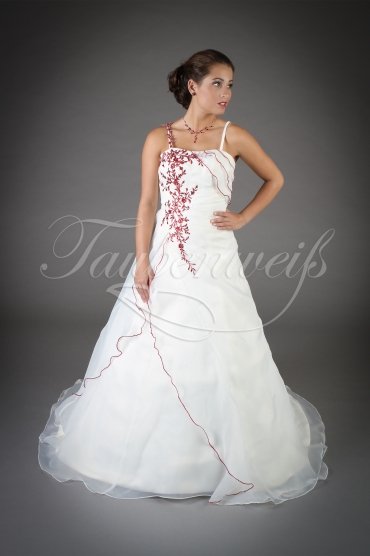 Wedding dress TW0068B - Wedding dress TW0068B A-Line organza red embroidery straps train lace-up style