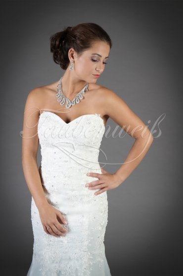 Wedding dress TW0072B - Wedding dress TW0072B A-line sweetheart tulle lace beadings zipper buttons train 2