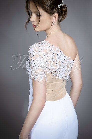 Wedding dress TW0075B - Wedding dress TW0075B mermaid chiffon lace leg slit tattoo back one sleeve train 2
